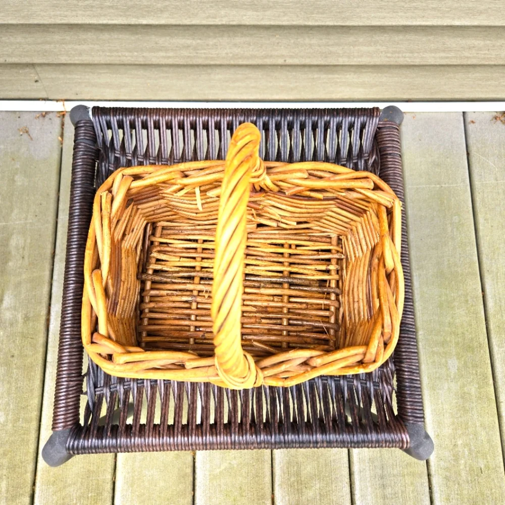 Vintage, Handcrafted, Sturdy Woven Willow Basket, Honey Color, Rolled Rim